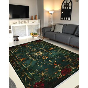 Halı – Yeşil; Kırmızı; Sarı – Geleneksel Desen, Pamuk Dokuma Taban, Makinede Yıkanabilir, Kolay Temizlenebilir, Toz Ve Tüy Tutmaz, Kaymaz, Evcil Hayvan Dostu 200x350 cm