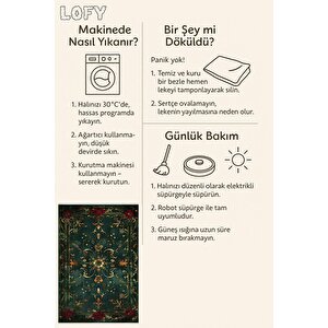 Halı – Yeşil; Kırmızı; Sarı – Geleneksel Desen, Pamuk Dokuma Taban, Makinede Yıkanabilir, Kolay Temizlenebilir, Toz Ve Tüy Tutmaz, Kaymaz, Evcil Hayvan Dostu