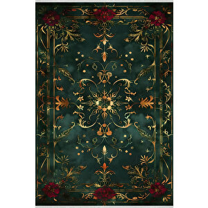 Halı – Yeşil; Kırmızı; Sarı – Geleneksel Desen, Pamuk Dokuma Taban, Makinede Yıkanabilir, Kolay Temizlenebilir, Toz Ve Tüy Tutmaz, Kaymaz, Evcil Hayvan Dostu 200x220 cm