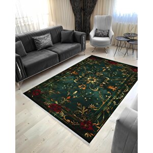 Halı – Yeşil; Kırmızı; Sarı – Geleneksel Desen, Pamuk Dokuma Taban, Makinede Yıkanabilir, Kolay Temizlenebilir, Toz Ve Tüy Tutmaz, Kaymaz, Evcil Hayvan Dostu