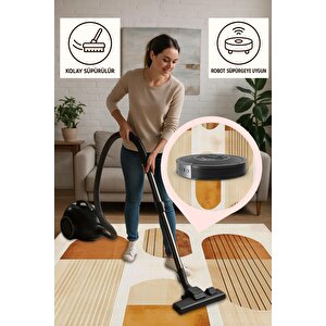 Yıkanabilir Halı – Kırmızı; Turuncu; Bej – Geometrik Desen, Pamuk Dokuma Taban, Makinede Yıkanabilir, Kolay Temizlenebilir, Toz Ve Tüy Tutmaz, Kaymaz, Evcil Hayvan Dostu