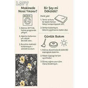 Yıkanabilir Halı – Gri; Sarı; Beyaz – Çiçekli Desen, Pamuk Dokuma Taban, Makinede Yıkanabilir, Kolay Temizlenebilir, Toz Ve Tüy Tutmaz, Kaymaz, Evcil Hayvan Dostu