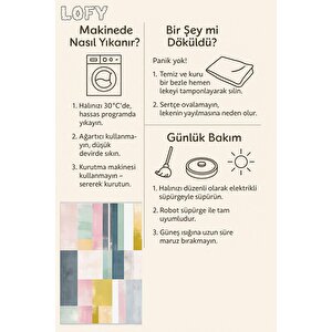 Yıkanabilir Halı – Sarı; Pembe; Mint Yeşili; Lacivert – Geometrik Desen, Pamuk Dokuma Taban, Makinede Yıkanabilir, Kolay Temizlenebilir, Toz Ve Tüy Tutmaz, Kaymaz, Evcil Hayvan Dostu