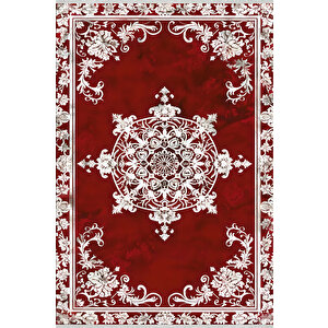Halı – Kırmızı; Beyaz – Geleneksel Desen, Pamuk Dokuma Taban, Makinede Yıkanabilir, Kolay Temizlenebilir, Toz Ve Tüy Tutmaz, Kaymaz, Evcil Hayvan Dostu 200x270 cm