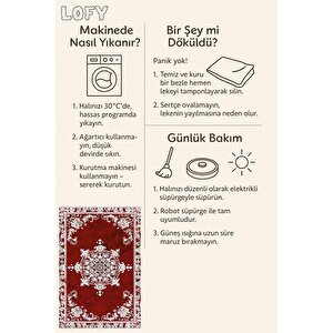 Halı – Kırmızı; Beyaz – Geleneksel Desen, Pamuk Dokuma Taban, Makinede Yıkanabilir, Kolay Temizlenebilir, Toz Ve Tüy Tutmaz, Kaymaz, Evcil Hayvan Dostu