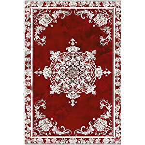 Halı – Kırmızı; Beyaz – Geleneksel Desen, Pamuk Dokuma Taban, Makinede Yıkanabilir, Kolay Temizlenebilir, Toz Ve Tüy Tutmaz, Kaymaz, Evcil Hayvan Dostu 80x150 cm