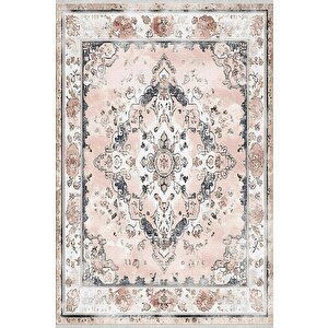 Yıkanabilir Halı – Pudra; Gri; Krem – Geleneksel Desen, Pamuk Dokuma Taban, Makinede Yıkanabilir, Kolay Temizlenebilir, Toz Ve Tüy Tutmaz, Kaymaz, Evcil Hayvan Dostu 200x270 cm