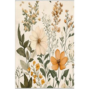 Yıkanabilir Halı – Krem; Sarı; Yeşil – Çiçekli Desen, Pamuk Dokuma Taban, Makinede Yıkanabilir, Kolay Temizlenebilir, Toz Ve Tüy Tutmaz, Kaymaz, Evcil Hayvan Dostu 180x270 cm