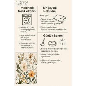 Yıkanabilir Halı – Krem; Sarı; Yeşil – Çiçekli Desen, Pamuk Dokuma Taban, Makinede Yıkanabilir, Kolay Temizlenebilir, Toz Ve Tüy Tutmaz, Kaymaz, Evcil Hayvan Dostu