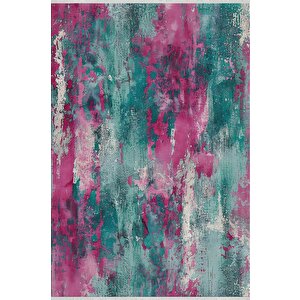 Yıkanabilir Halı – Fuşya; Turkuaz; Krem – Soyut Desen, Pamuk Dokuma Taban, Makinede Yıkanabilir, Kolay Temizlenebilir, Toz Ve Tüy Tutmaz, Kaymaz, Evcil Hayvan Dostu 180x200 cm