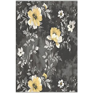 Yıkanabilir Halı – Gri; Sarı; Beyaz – Çiçekli Desen, Pamuk Dokuma Taban, Makinede Yıkanabilir, Kolay Temizlenebilir, Toz Ve Tüy Tutmaz, Kaymaz, Evcil Hayvan Dostu 150x240 cm