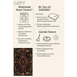 Halı – Siyah; Kırmızı; Gold – Geleneksel Desen, Pamuk Dokuma Taban, Makinede Yıkanabilir, Kolay Temizlenebilir, Toz Ve Tüy Tutmaz, Kaymaz, Evcil Hayvan Dostu