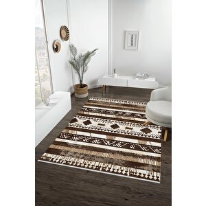 Halı – Kahverengi; Bej; Krem – Etnik Desen, Pamuk Dokuma Taban, Makinede Yıkanabilir, Kolay Temizlenebilir, Toz Ve Tüy Tutmaz, Kaymaz, Evcil Hayvan Dostu