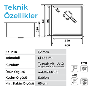 Stella 4460 - Nano Mat Gri Mutfak Eviyesi Mat Gri