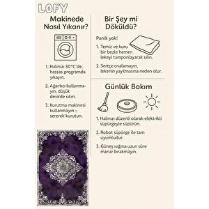 Halı – Mor; Krem; Siyah – Geleneksel Desen, Pamuk Dokuma Taban, Makinede Yıkanabilir, Kolay Temizlenebilir, Toz Ve Tüy Tutmaz, Kaymaz, Evcil Hayvan Dostu