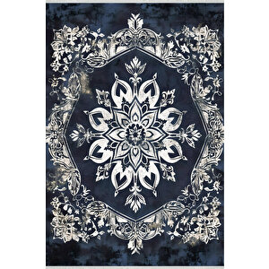 Halı – Lacivert; Krem; Gri – Geleneksel Desen, Pamuk Dokuma Taban, Makinede Yıkanabilir, Kolay Temizlenebilir, Toz Ve Tüy Tutmaz, Kaymaz, Evcil Hayvan Dostu 150x240 cm