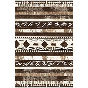 Halı – Kahverengi; Bej; Krem – Etnik Desen, Pamuk Dokuma Taban, Makinede Yıkanabilir, Kolay Temizlenebilir, Toz Ve Tüy Tutmaz, Kaymaz, Evcil Hayvan Dostu 80x150 cm