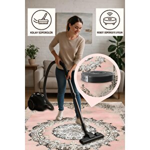 Halı – Pembe; Bej; Gri – Geleneksel Desen, Pamuk Dokuma Taban, Makinede Yıkanabilir, Kolay Temizlenebilir, Toz Ve Tüy Tutmaz, Kaymaz, Evcil Hayvan Dostu
