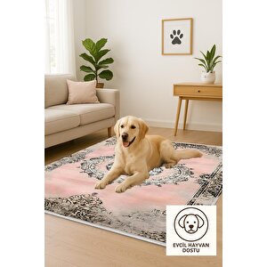 Halı – Pembe; Bej; Gri – Geleneksel Desen, Pamuk Dokuma Taban, Makinede Yıkanabilir, Kolay Temizlenebilir, Toz Ve Tüy Tutmaz, Kaymaz, Evcil Hayvan Dostu