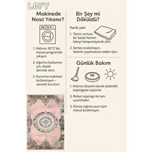 Halı – Pembe; Bej; Gri – Geleneksel Desen, Pamuk Dokuma Taban, Makinede Yıkanabilir, Kolay Temizlenebilir, Toz Ve Tüy Tutmaz, Kaymaz, Evcil Hayvan Dostu