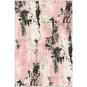 Halı – Pembe; Siyah; Krem – Soyut Desen, Pamuk Dokuma Taban, Makinede Yıkanabilir, Kolay Temizlenebilir, Toz Ve Tüy Tutmaz, Kaymaz, Evcil Hayvan Dostu 200x350 cm