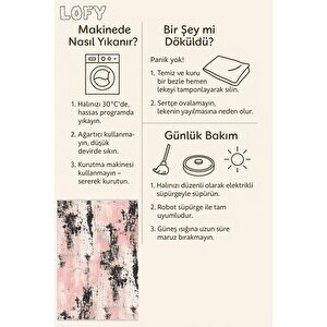 Halı – Pembe; Siyah; Krem – Soyut Desen, Pamuk Dokuma Taban, Makinede Yıkanabilir, Kolay Temizlenebilir, Toz Ve Tüy Tutmaz, Kaymaz, Evcil Hayvan Dostu