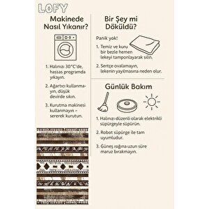 Halı – Kahverengi; Bej; Krem – Etnik Desen, Pamuk Dokuma Taban, Makinede Yıkanabilir, Kolay Temizlenebilir, Toz Ve Tüy Tutmaz, Kaymaz, Evcil Hayvan Dostu