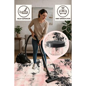 Halı – Pembe; Siyah; Krem – Soyut Desen, Pamuk Dokuma Taban, Makinede Yıkanabilir, Kolay Temizlenebilir, Toz Ve Tüy Tutmaz, Kaymaz, Evcil Hayvan Dostu