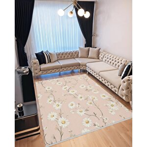 Halı – Pembe; Beyaz; Sarı – Çiçekli Desen, Pamuk Dokuma Taban, Makinede Yıkanabilir, Kolay Temizlenebilir, Toz Ve Tüy Tutmaz, Kaymaz, Evcil Hayvan Dostu 200x350 cm