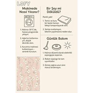 Halı – Pembe; Beyaz; Sarı – Çiçekli Desen, Pamuk Dokuma Taban, Makinede Yıkanabilir, Kolay Temizlenebilir, Toz Ve Tüy Tutmaz, Kaymaz, Evcil Hayvan Dostu