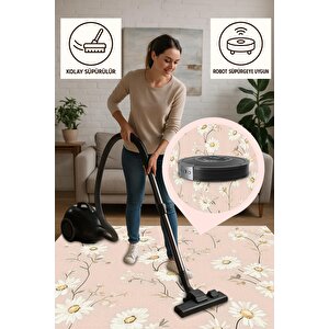 Halı – Pembe; Beyaz; Sarı – Çiçekli Desen, Pamuk Dokuma Taban, Makinede Yıkanabilir, Kolay Temizlenebilir, Toz Ve Tüy Tutmaz, Kaymaz, Evcil Hayvan Dostu
