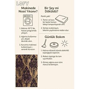 Halı – Mor; Kahverengi – Damask Desen, Pamuk Dokuma Taban, Makinede Yıkanabilir, Kolay Temizlenebilir, Toz Ve Tüy Tutmaz, Kaymaz, Evcil Hayvan Dostu