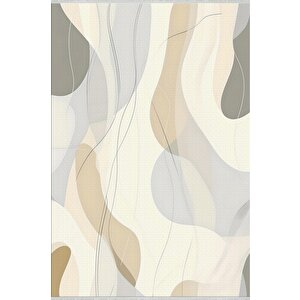 Yıkanabilir Halı – Krem; Bej; Gri – Soyut Desen, Pamuk Dokuma Taban, Makinede Yıkanabilir, Kolay Temizlenebilir, Toz Ve Tüy Tutmaz, Kaymaz, Evcil Hayvan Dostu 160x230 cm