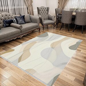 Yıkanabilir Halı – Krem; Bej; Gri – Soyut Desen, Pamuk Dokuma Taban, Makinede Yıkanabilir, Kolay Temizlenebilir, Toz Ve Tüy Tutmaz, Kaymaz, Evcil Hayvan Dostu 160x230 cm