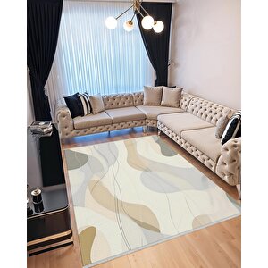 Yıkanabilir Halı – Krem; Bej; Gri – Soyut Desen, Pamuk Dokuma Taban, Makinede Yıkanabilir, Kolay Temizlenebilir, Toz Ve Tüy Tutmaz, Kaymaz, Evcil Hayvan Dostu 160x230 cm