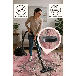Halı – Pembe; Krem; Gri – Eskitme Desen, Pamuk Dokuma Taban, Makinede Yıkanabilir, Kolay Temizlenebilir, Toz Ve Tüy Tutmaz, Kaymaz, Evcil Hayvan Dostu