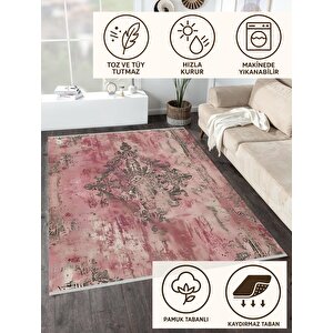 Halı – Pembe; Krem; Gri – Eskitme Desen, Pamuk Dokuma Taban, Makinede Yıkanabilir, Kolay Temizlenebilir, Toz Ve Tüy Tutmaz, Kaymaz, Evcil Hayvan Dostu