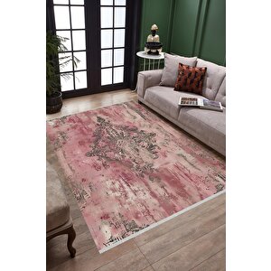 Halı – Pembe; Krem; Gri – Eskitme Desen, Pamuk Dokuma Taban, Makinede Yıkanabilir, Kolay Temizlenebilir, Toz Ve Tüy Tutmaz, Kaymaz, Evcil Hayvan Dostu 180x270 cm