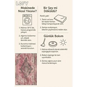 Halı – Pembe; Krem; Gri – Eskitme Desen, Pamuk Dokuma Taban, Makinede Yıkanabilir, Kolay Temizlenebilir, Toz Ve Tüy Tutmaz, Kaymaz, Evcil Hayvan Dostu