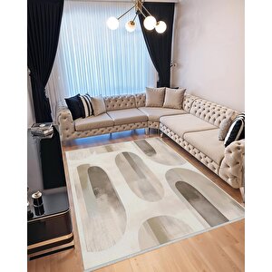 Yıkanabilir Halı – Krem; Bej; Gri – Geometrik Desen, Pamuk Dokuma Taban, Makinede Yıkanabilir, Kolay Temizlenebilir, Toz Ve Tüy Tutmaz, Kaymaz, Evcil Hayvan Dostu 100x100 cm