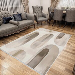 Yıkanabilir Halı – Krem; Bej; Gri – Geometrik Desen, Pamuk Dokuma Taban, Makinede Yıkanabilir, Kolay Temizlenebilir, Toz Ve Tüy Tutmaz, Kaymaz, Evcil Hayvan Dostu 100x100 cm