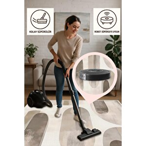Yıkanabilir Halı – Krem; Bej; Gri – Geometrik Desen, Pamuk Dokuma Taban, Makinede Yıkanabilir, Kolay Temizlenebilir, Toz Ve Tüy Tutmaz, Kaymaz, Evcil Hayvan Dostu