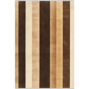 Halı – Kahverengi; Bej – Çizgili Desen, Pamuk Dokuma Taban, Makinede Yıkanabilir, Kolay Temizlenebilir, Toz Ve Tüy Tutmaz, Kaymaz, Evcil Hayvan Dostu 150x300 cm