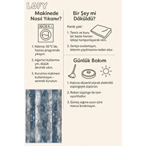 Halı – Mavi; Gri – Çizgili Desen, Pamuk Dokuma Taban, Makinede Yıkanabilir, Kolay Temizlenebilir, Toz Ve Tüy Tutmaz, Kaymaz, Evcil Hayvan Dostu