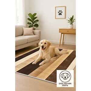 Halı – Kahverengi; Bej – Çizgili Desen, Pamuk Dokuma Taban, Makinede Yıkanabilir, Kolay Temizlenebilir, Toz Ve Tüy Tutmaz, Kaymaz, Evcil Hayvan Dostu