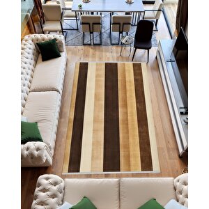 Halı – Kahverengi; Bej – Çizgili Desen, Pamuk Dokuma Taban, Makinede Yıkanabilir, Kolay Temizlenebilir, Toz Ve Tüy Tutmaz, Kaymaz, Evcil Hayvan Dostu