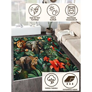 Halı – Yeşil; Kırmızı; Kahverengi; Turuncu – Hayvan Desen, Pamuk Dokuma Taban, Makinede Yıkanabilir, Kolay Temizlenebilir, Toz Ve Tüy Tutmaz, Kaymaz, Evcil Hayvan Dostu 150x300 cm