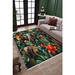 Halı – Yeşil; Kırmızı; Kahverengi; Turuncu – Hayvan Desen, Pamuk Dokuma Taban, Makinede Yıkanabilir, Kolay Temizlenebilir, Toz Ve Tüy Tutmaz, Kaymaz, Evcil Hayvan Dostu