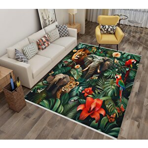 Halı – Yeşil; Kırmızı; Kahverengi; Turuncu – Hayvan Desen, Pamuk Dokuma Taban, Makinede Yıkanabilir, Kolay Temizlenebilir, Toz Ve Tüy Tutmaz, Kaymaz, Evcil Hayvan Dostu