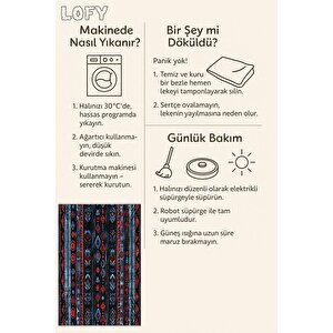 Halı – Kırmızı; Mavi; Siyah – Etnik Desen, Pamuk Dokuma Taban, Makinede Yıkanabilir, Kolay Temizlenebilir, Toz Ve Tüy Tutmaz, Kaymaz, Evcil Hayvan Dostu